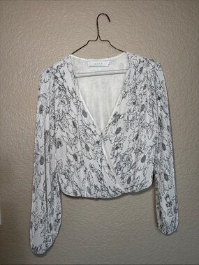 ASTR White Black Floral Wrap Blouse